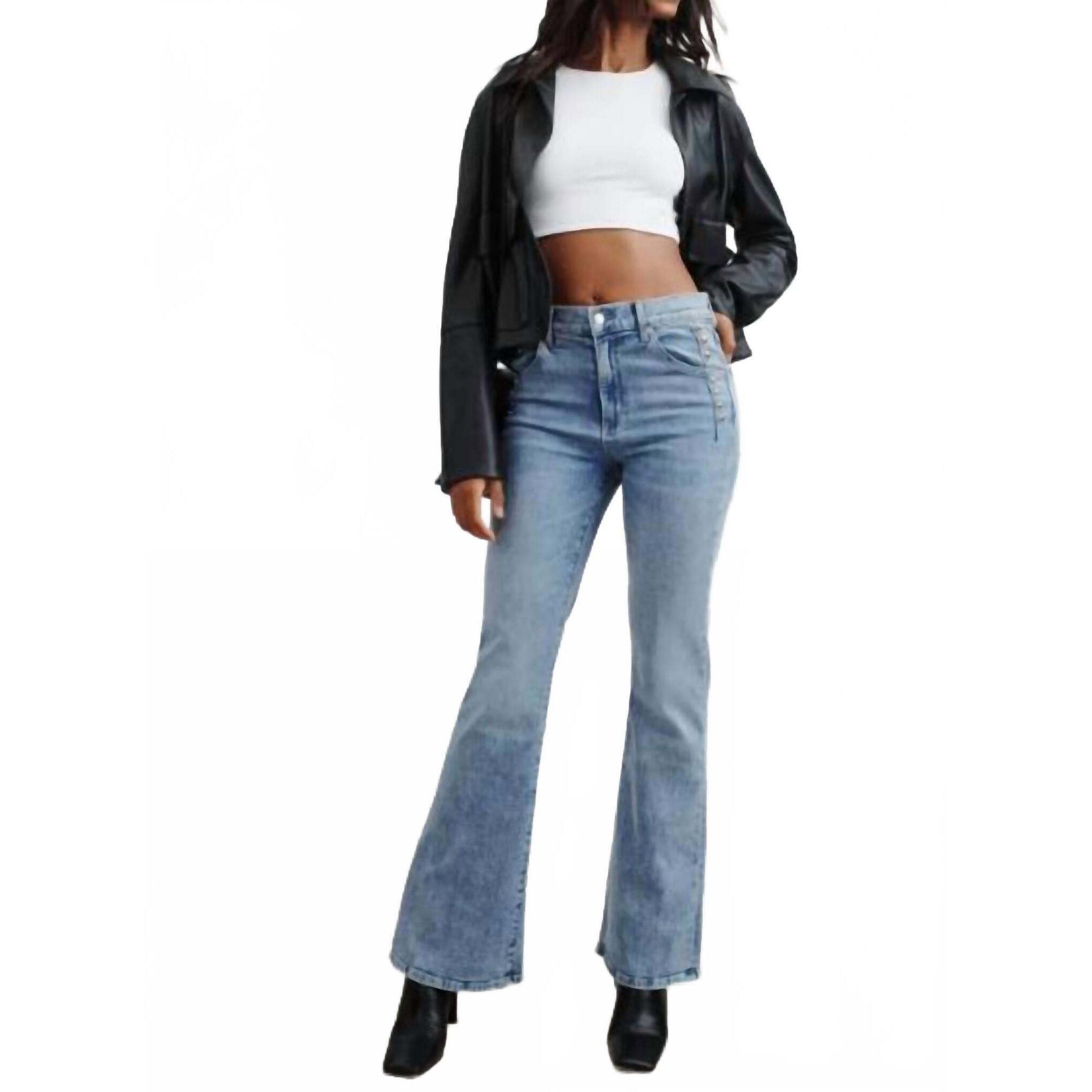 New Le Jean Studded Farrah Flare Jeans In Blue Heaven